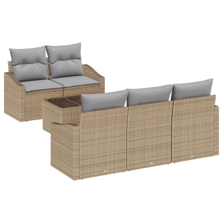 vidaXL Bankstel met kussen met opslag 6 pcs Beige en Grijs poly rattan afbeelding2 - 1