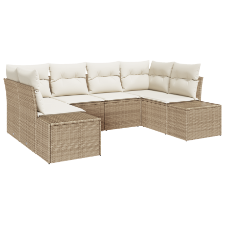 vidaXL 6-delige tuinset met kussens in beige poly rattan afbeelding2 - 1