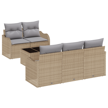 vidaXL Tuin Sofa Set 6 pcs Beige en Grijs Poly rattan, staal en glas afbeelding2 - 1
