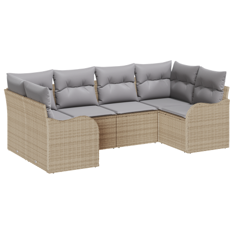 vidaXL 6-delige tuinset met kussens in beige poly rattan afbeelding2 - 1