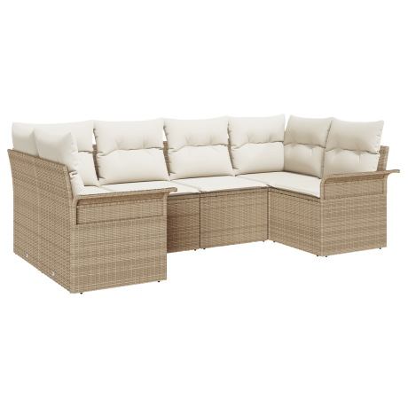 vidaXL 6-delige tuinset met kussens in beige poly rattan afbeelding2 - 1