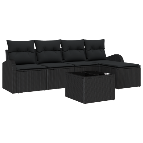 vidaXL Bankstel met kussen met opslag 6 pcs Zwart poly rattan afbeelding2 - 1