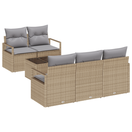 vidaXL Bankstel met kussen 6 pcs Beige en Grijs poly rattan afbeelding2 - 1