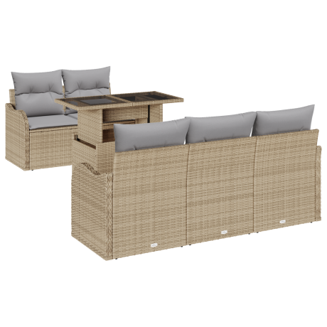 vidaXL 6-delige tuinset met kussens in beige poly rattan afbeelding2 - 1