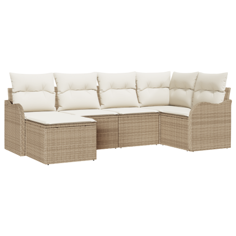 vidaXL Tuin Sofa Set met kussen 6 pcs Beige en wit Poly riet afbeelding2 - 1