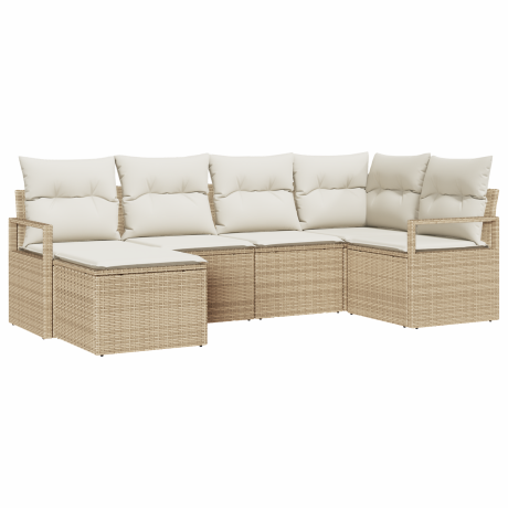 vidaXL Bankstel met kussen met opslag 6 pcs Beige en Crème poly rattan afbeelding2 - 1