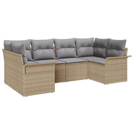 vidaXL 6-delige tuinset met kussens in beige poly rattan afbeelding2 - 1