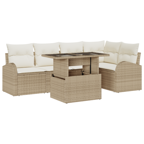 vidaXL 6-delige tuinset met kussens in beige van poly rattan afbeelding2 - 1