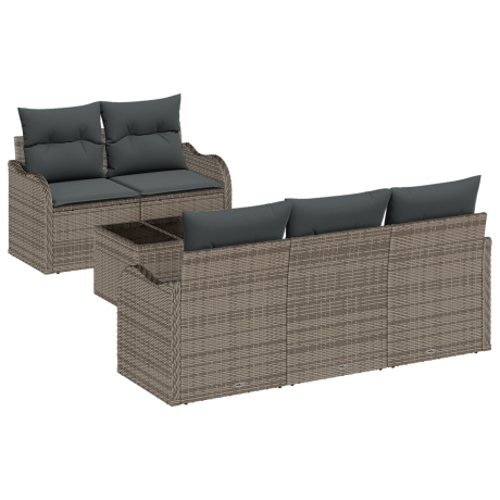 vidaXL Tuin Sofa Set met kussen 6 pcs Grijs Poly rattan, staal en glas afbeelding2 - 1