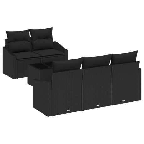 vidaXL Bankstel met kussen met opslag 6 pcs Zwart poly rattan afbeelding2 - 1