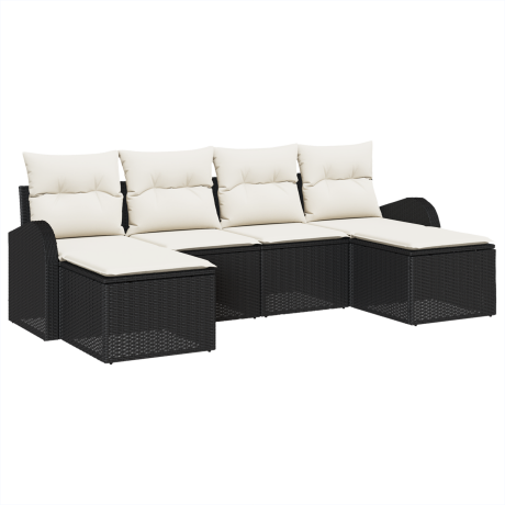vidaXL Bankstel met kussen met opslag 6 pcs Zwart en Wit poly rattan afbeelding2 - 1