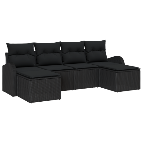vidaXL Bankstel met kussen met opslag 6 pcs Zwart poly rattan afbeelding2 - 1