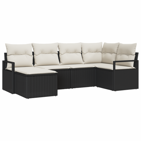 vidaXL Bankstel met kussen met opslag 6 pcs Zwart en Crème poly rattan afbeelding2 - 1