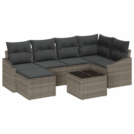 vidaXL Tuin Eetset 7 pcs Lichtgrijs Poly Rattan en Poedergecoat Staal afbeelding2 - 1