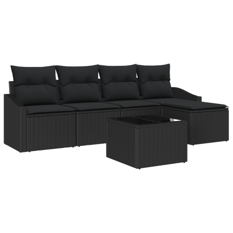vidaXL Bankstel met kussen met opslag 6 pcs Zwart poly rattan afbeelding2 - 1