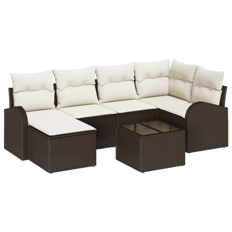 vidaXL Bankstel met kussen met opslag 7 pcs Bruin en wit poly rattan afbeelding2 - 1