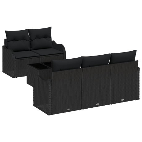 vidaXL Tuin Sofa Set met kussen 6 pcs Zwart Poly rattan, staal en glas afbeelding2 - 1