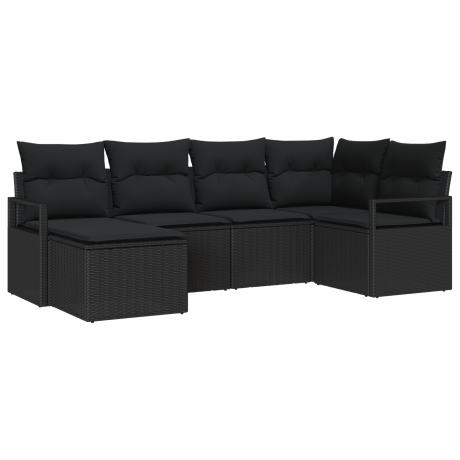 vidaXL Bankstel met kussen met opslag 6 pcs Zwart poly rattan afbeelding2 - 1