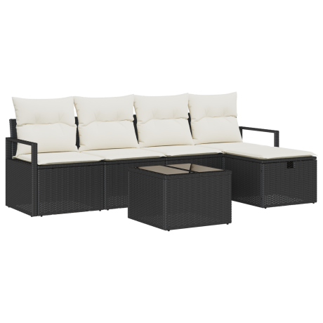 vidaXL Bankstel met kussen met opslag 6 pcs Zwart en Crème poly rattan afbeelding2 - 1