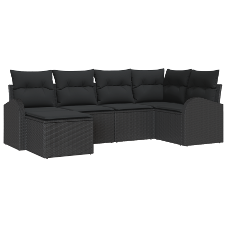 vidaXL Bankstel met kussen met opslag 6 pcs Zwart poly rattan afbeelding2 - 1