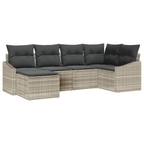 vidaXL 6-delige tuinset met tafel en stoelen inclusief kussens in lichtgrijs poly rattan afbeelding2 - 1