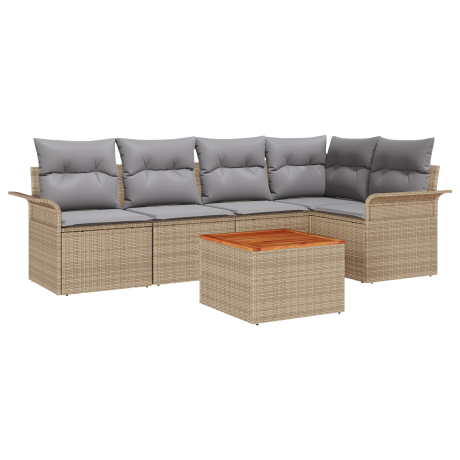 vidaXL 6-delige tuinsofa set met beige kussens van poly rattan en acacia afbeelding2 - 1