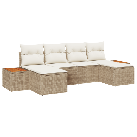 vidaXL 6-delige tuinsofa set met kussens - beige poly riet en acacia afbeelding2 - 1