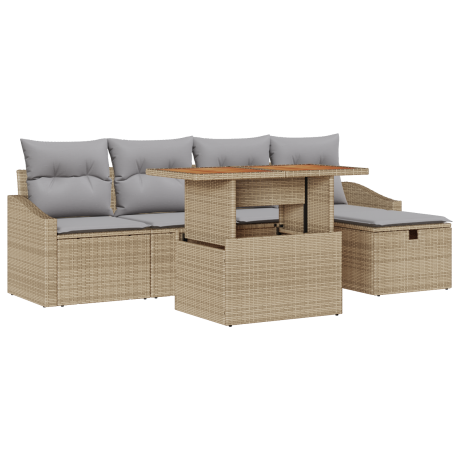 vidaXL 6-delige tuinsofa set met kussens in beige poly rattan afbeelding2 - 1
