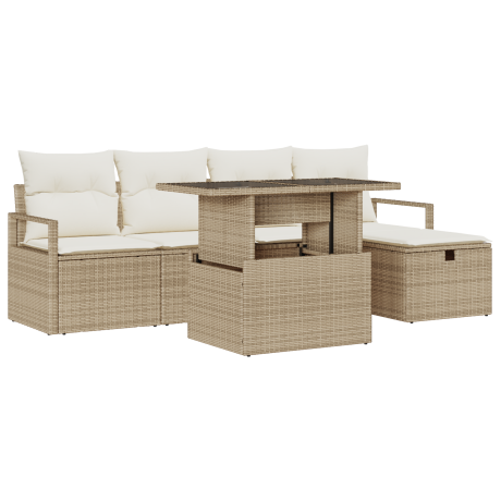 vidaXL 6-delige tuinsofa set met kussens in beige poly rattan afbeelding2 - 1