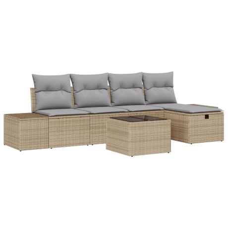 vidaXL 6-delige tuinsofa set met kussens in het beige poly riet afbeelding2 - 1
