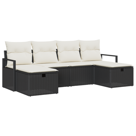 vidaXL Bankstel met kussen 5 pcs poly rattan afbeelding2 - 1
