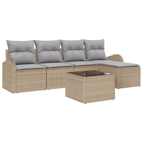 vidaXL Bankstel met kussen 6 pcs Beige en Licht Grijs poly rattan afbeelding2 - 1
