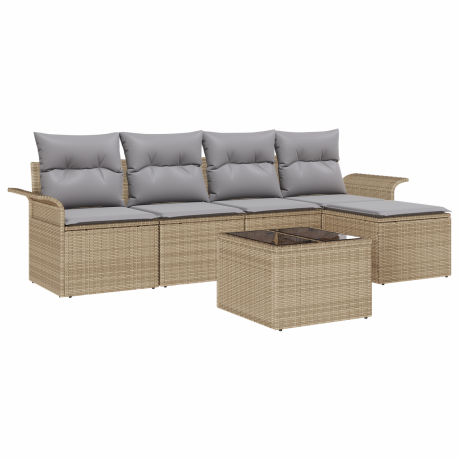 vidaXL Buitensofa met kussen 6 pcs Beige poly rattan afbeelding2 - 1