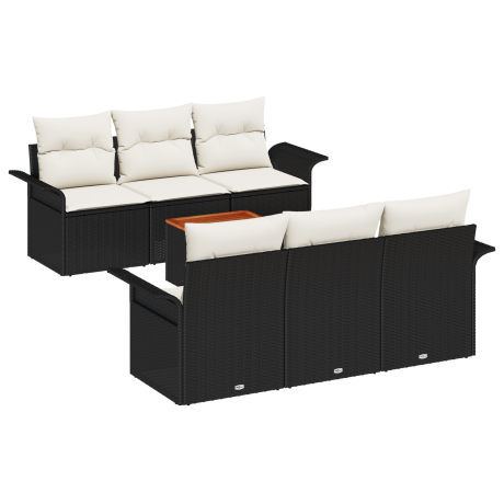 vidaXL 7-delig Jardin Sofa Set met Kussens Zwart Poly Riet Acacia afbeelding2 - 1
