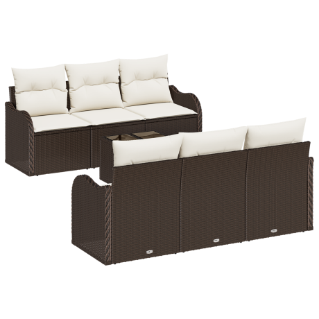 vidaXL Tuin Sofa Set 7 pcs Bruin en Crème Poly Riet en Staal en Glas afbeelding2 - 1