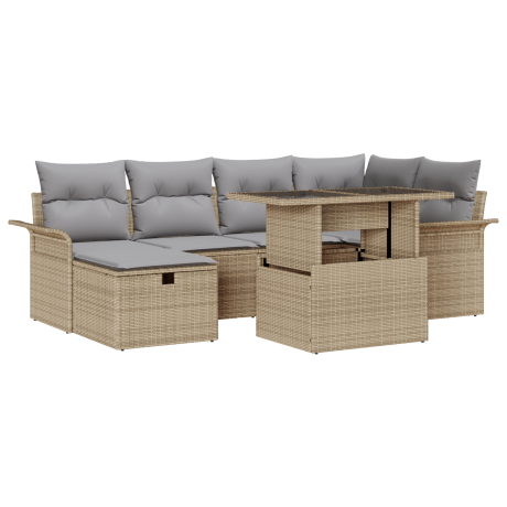 vidaXL 7-delige ligbed set met kussens in beige poly rattan afbeelding2 - 1