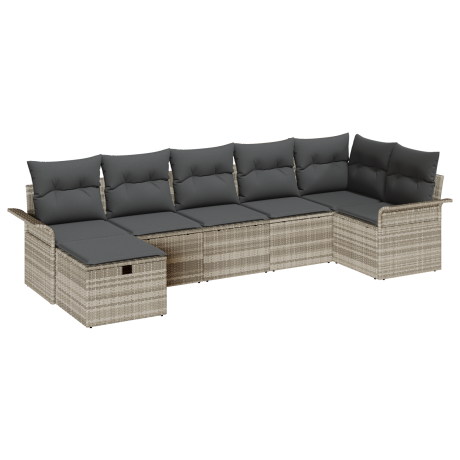 vidaXL 7-delige ligbed set met kussens lichtgrijs poly rattan afbeelding2 - 1
