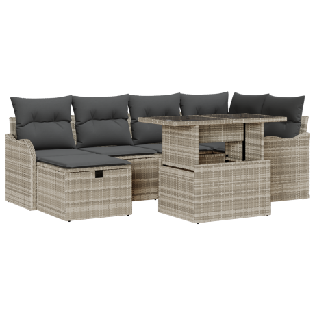 vidaXL 7-delige ligbed set met kussens lichtgrijs poly rattan afbeelding2 - 1