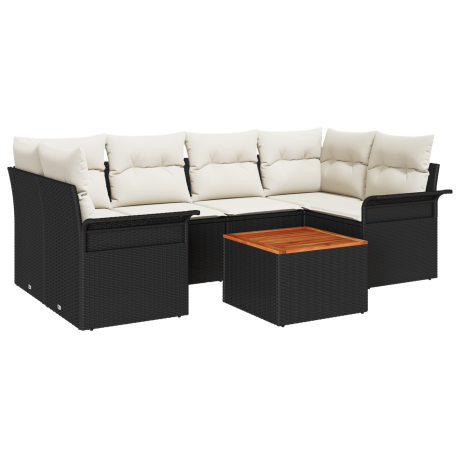vidaXL 7-delige ligbed set met kussens zwart poly rattan acacia afbeelding2 - 1