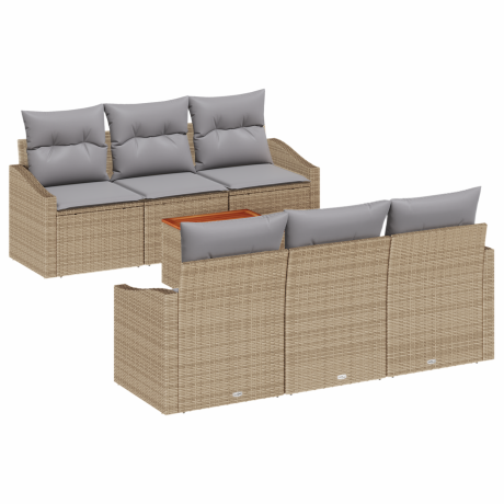 vidaXL 7-delige ligbedden set met kussens Beige Poly Rattan Acacia afbeelding2 - 1