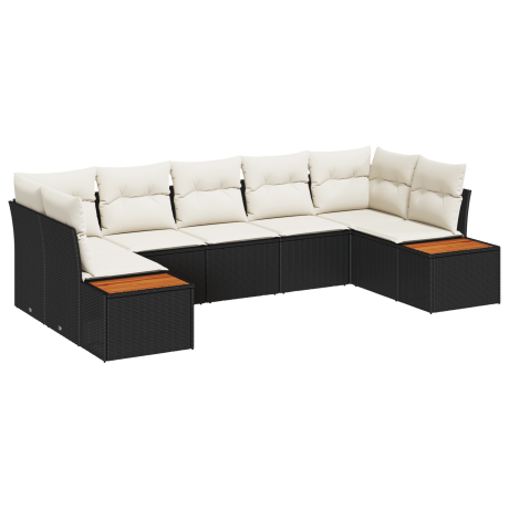 vidaXL 7-delige ligbedden set met kussens zwart poly rattan acacia afbeelding2 - 1