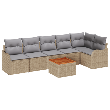 vidaXL 7-delige Ligbedset met Kussens Beige Poly Rattan Acacia afbeelding2 - 1