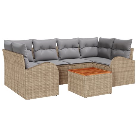 vidaXL 7-delige ligbedset met kussens beige poly rattan acacia afbeelding2 - 1