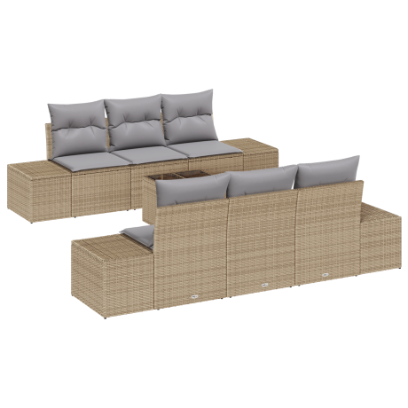vidaXL 7-delige ligbedset met kussens Beige Poly Rattan afbeelding2 - 1