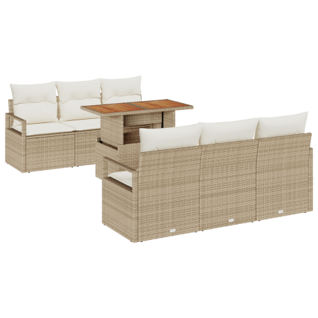 vidaXL 7-delige ligbedset met kussens beige poly riet afbeelding2 - 1