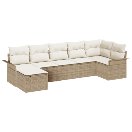 vidaXL 7-delige ligbedset met kussens in beige poly rattan afbeelding2 - 1