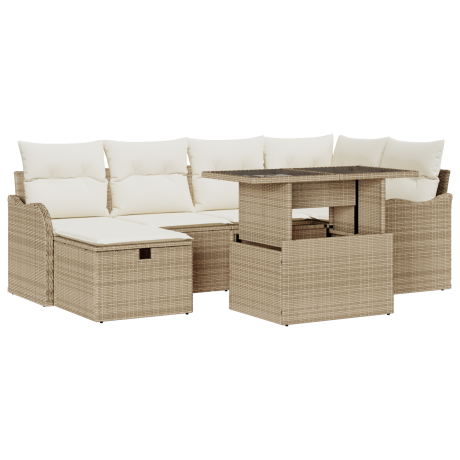 vidaXL 7-delige ligbedset met kussens in beige poly-riet afbeelding2 - 1