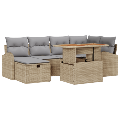 vidaXL 7-delige ligbedset met kussens in beige poly riet afbeelding2 - 1