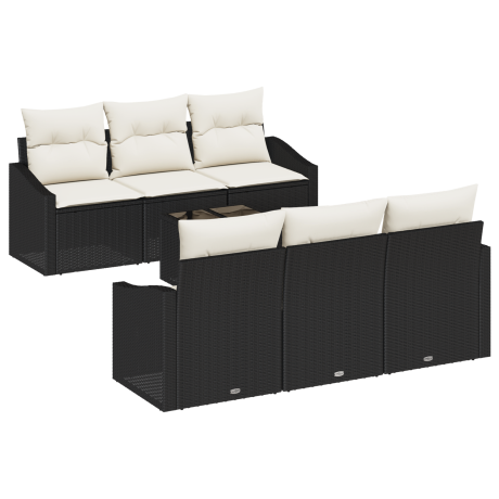 vidaXL 7-delige ligbedset met kussens zwart poly rattan afbeelding2 - 1