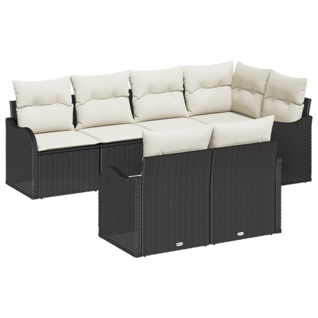 vidaXL 7-delige ligbedset met kussens zwart poly rattan afbeelding2 - 1